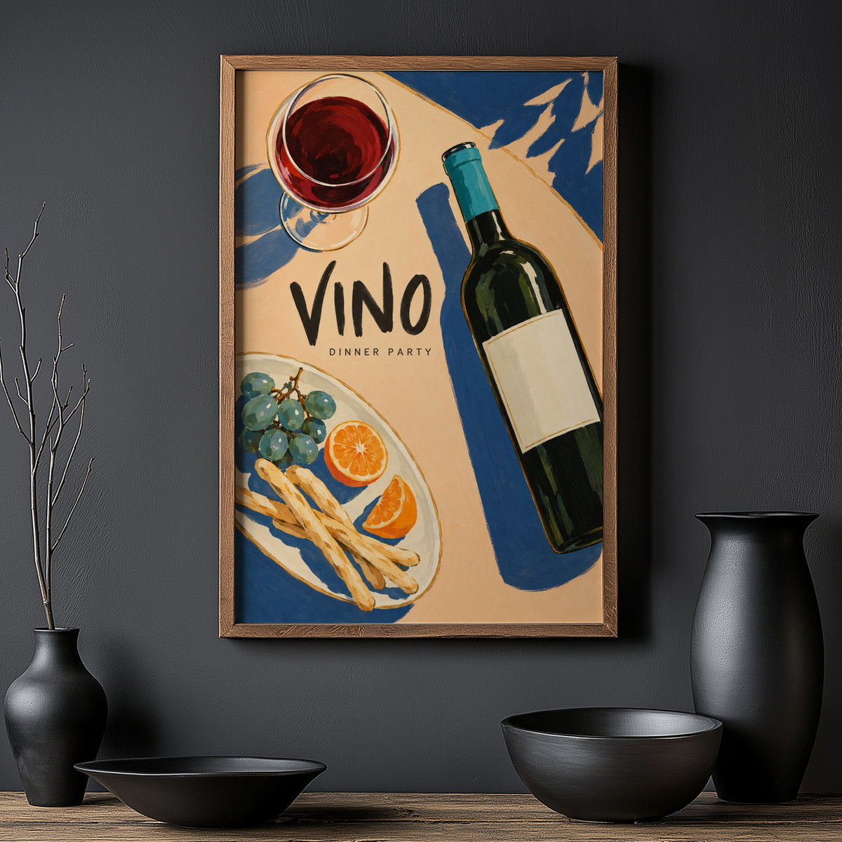 Vintage Wine Print Poster, Kitchen Wall Art, Vino