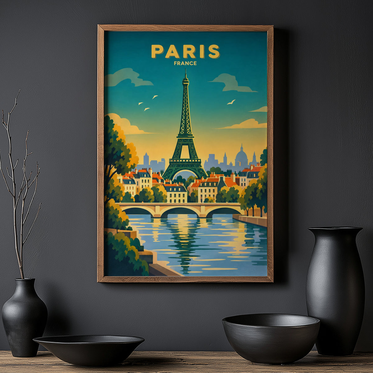 Vintage Paris Poster, Eiffel Tower Wall Art, France Print
