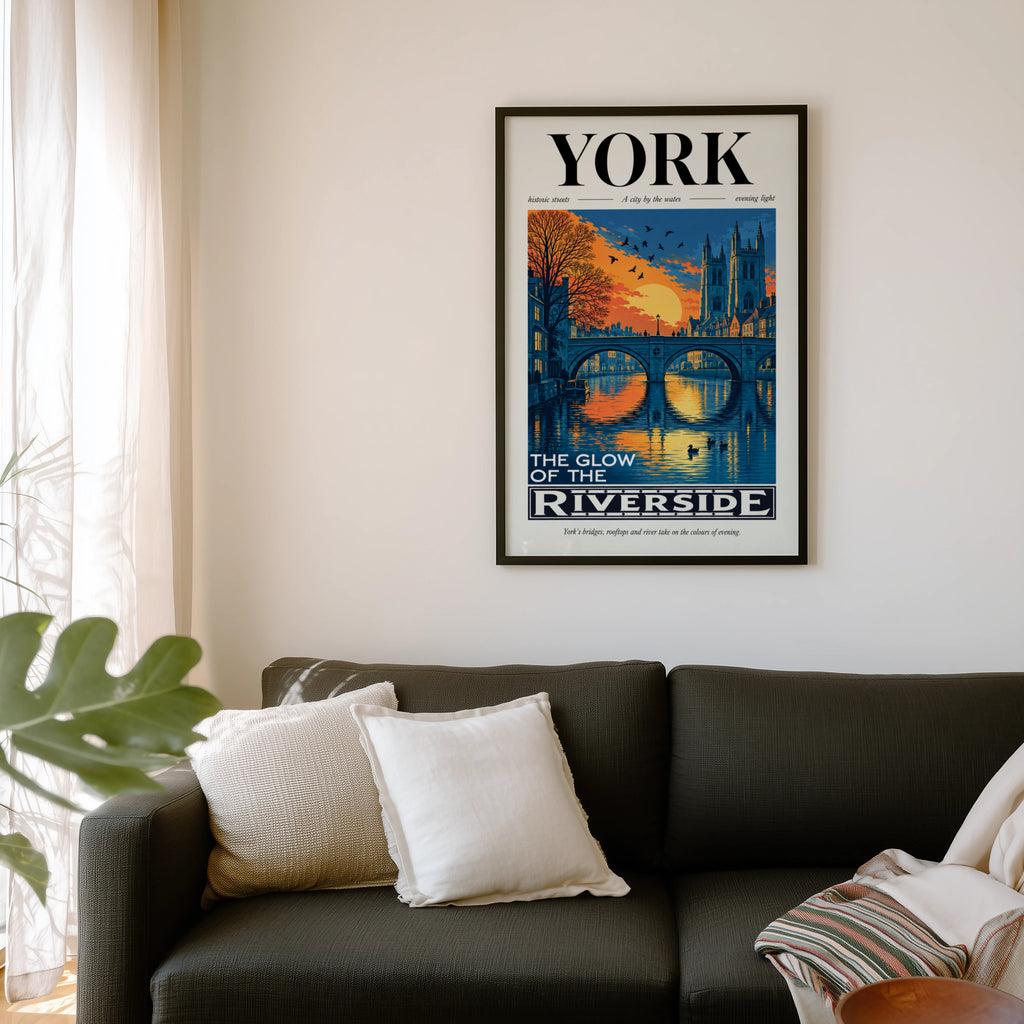 Vintage York Poster, England Travel Wall Art, Riverside
