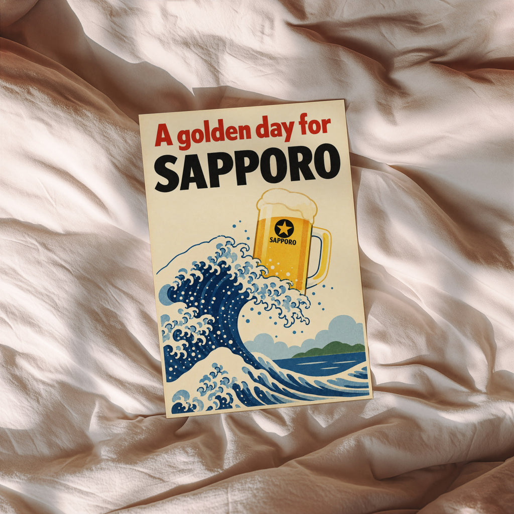 Vintage Sapporo Beer Print, Japanese Wave Poster