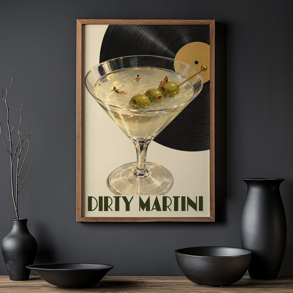 Vintage Dirty Martini Print Poster, Cocktail Wall Art