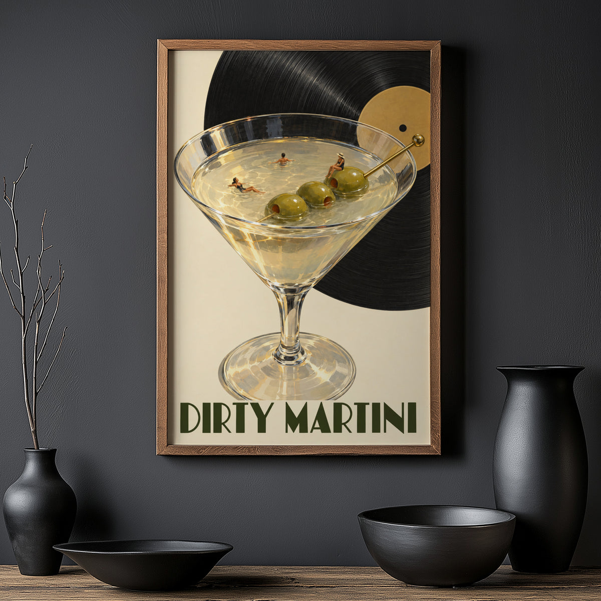 Vintage Dirty Martini Print Poster, Cocktail Wall Art