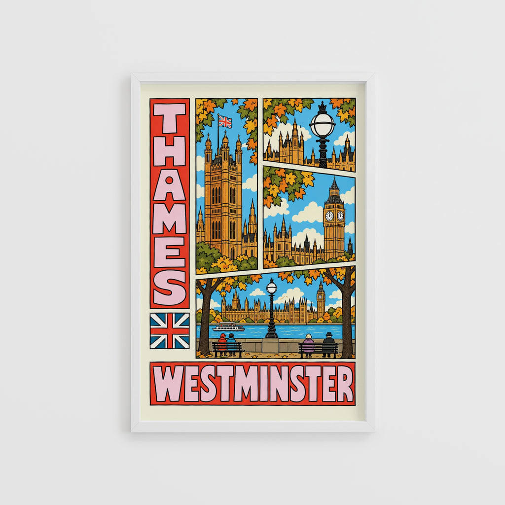 Vintage Westminster Poster, London Thames Wall Art Print