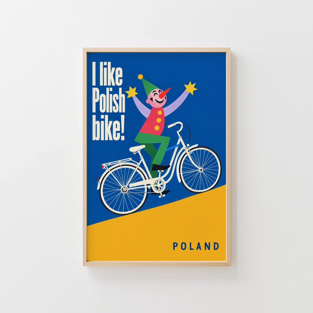 Vintage Clown Cycling Poster, Polish Bike Wall Art Print
