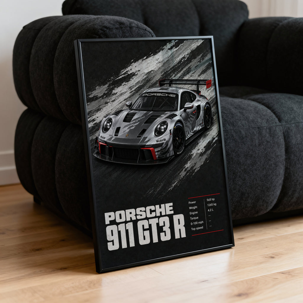 Vintage Porsche 911 GT3 R Print, Race Car Wall Art