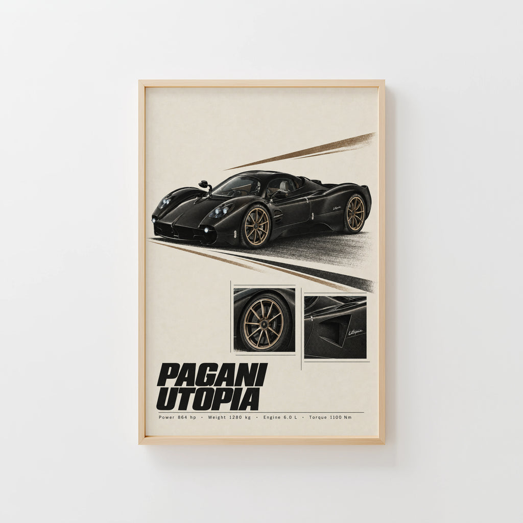 Vintage Pagani Utopia Print, Supercar Wall Art