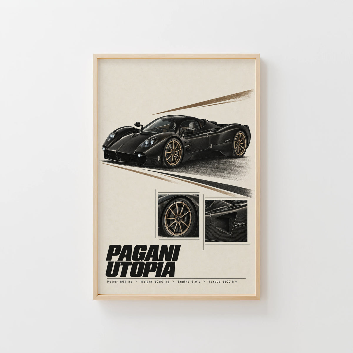 Vintage Pagani Utopia Print, Supercar Wall Art