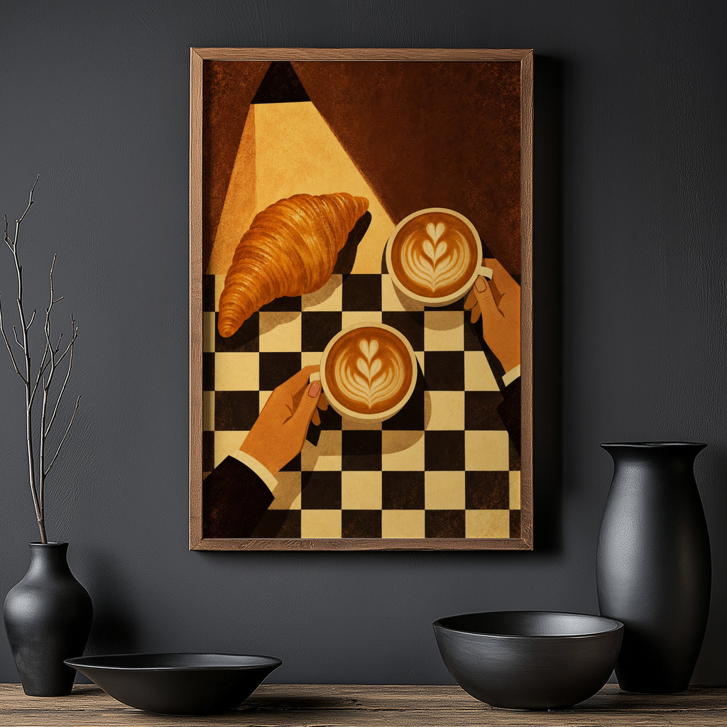 Vintage Coffee Print and Poster, Croissant Cafe Art