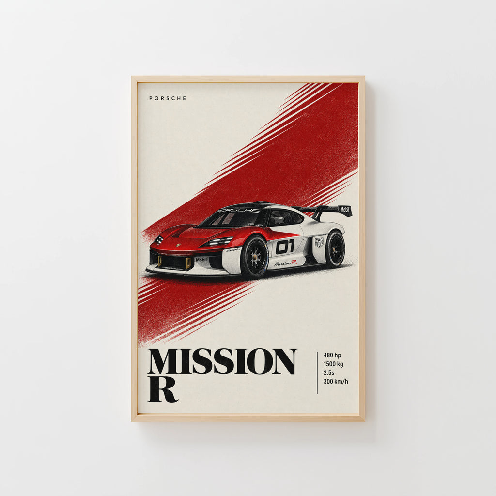 Vintage Porsche Mission R Print, Car Wall Art