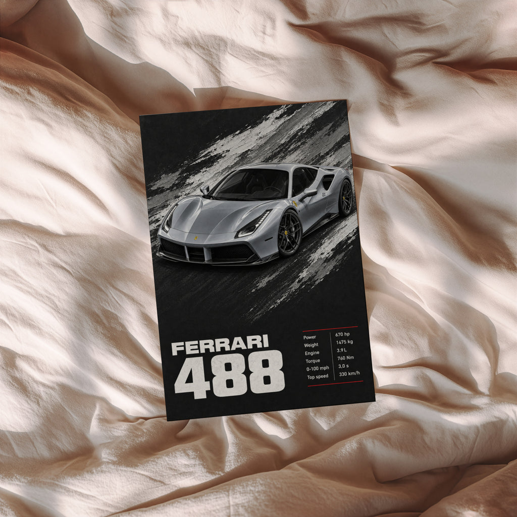 Vintage Ferrari 488 Print, Supercar Wall Art
