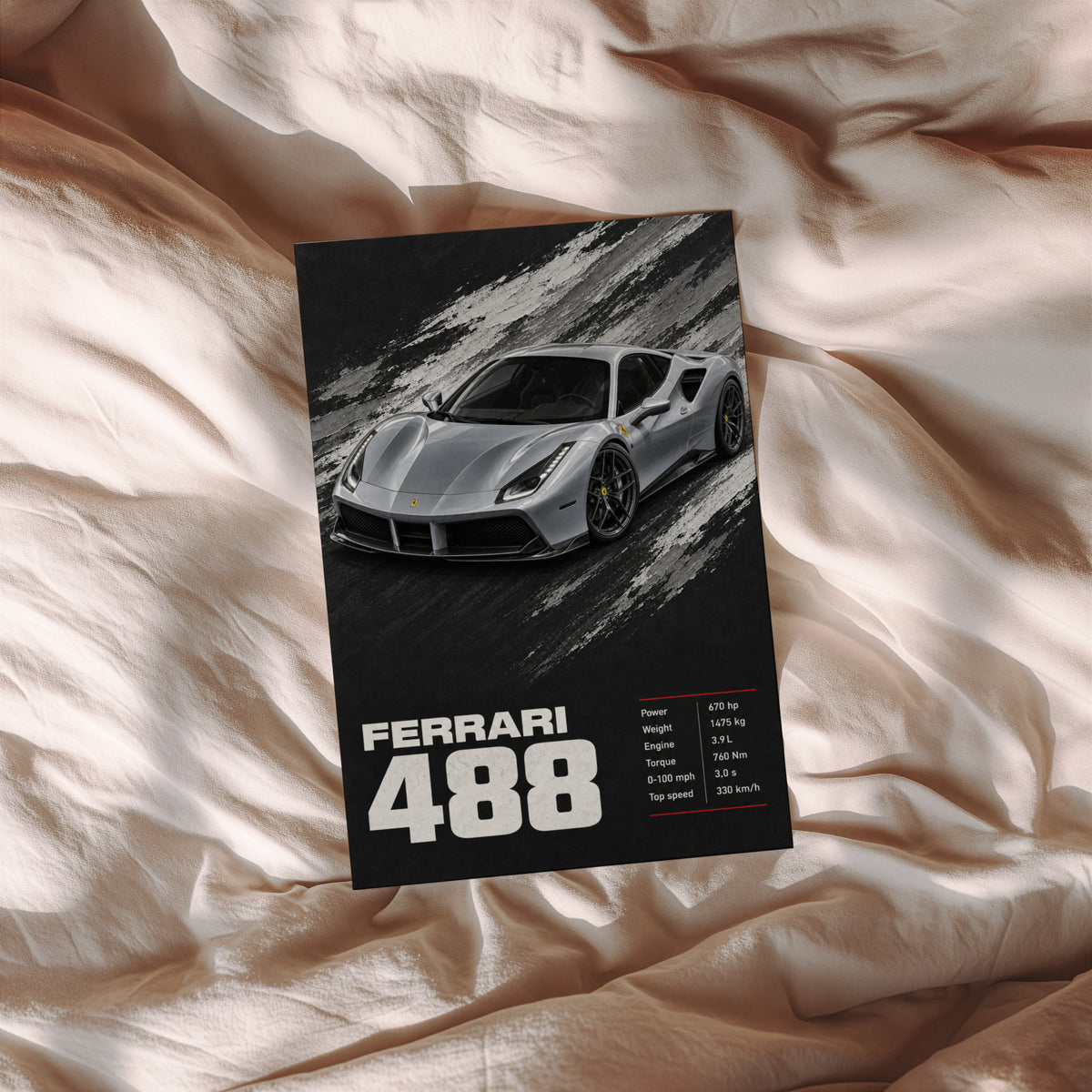 Vintage Ferrari 488 Print, Supercar Wall Art