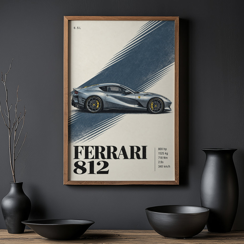 Vintage Ferrari 812 Print, Supercar Wall Art