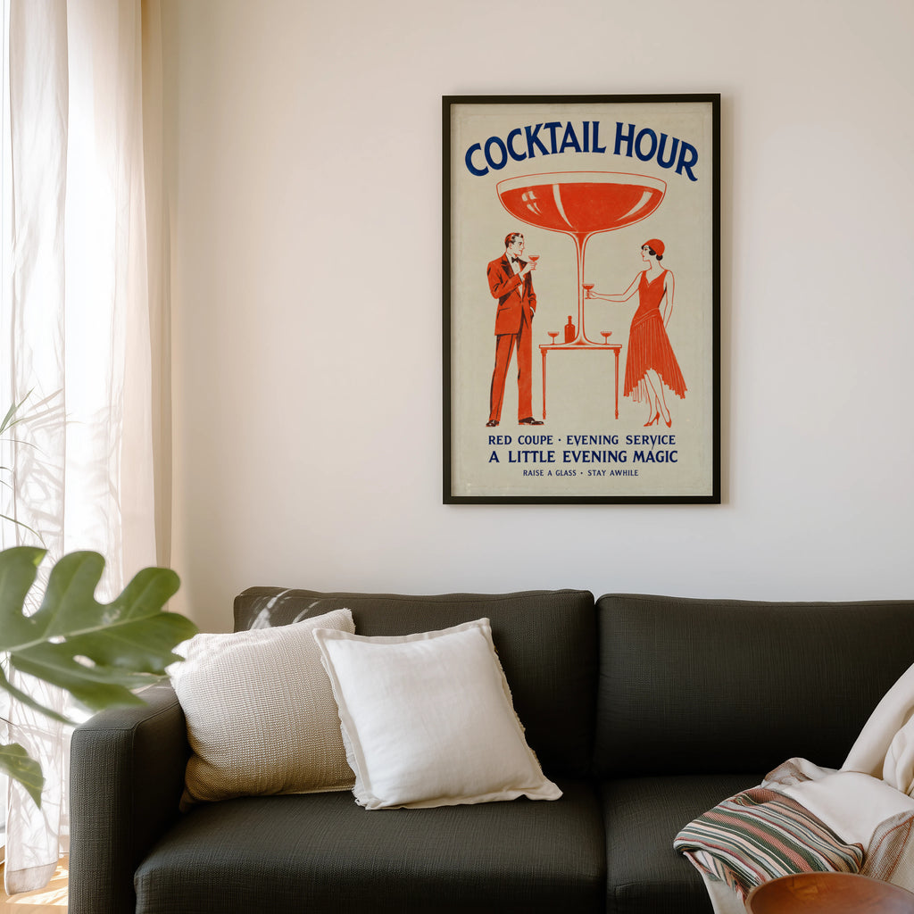 Vintage Cocktail Hour Print Poster, Art Deco Bar Art