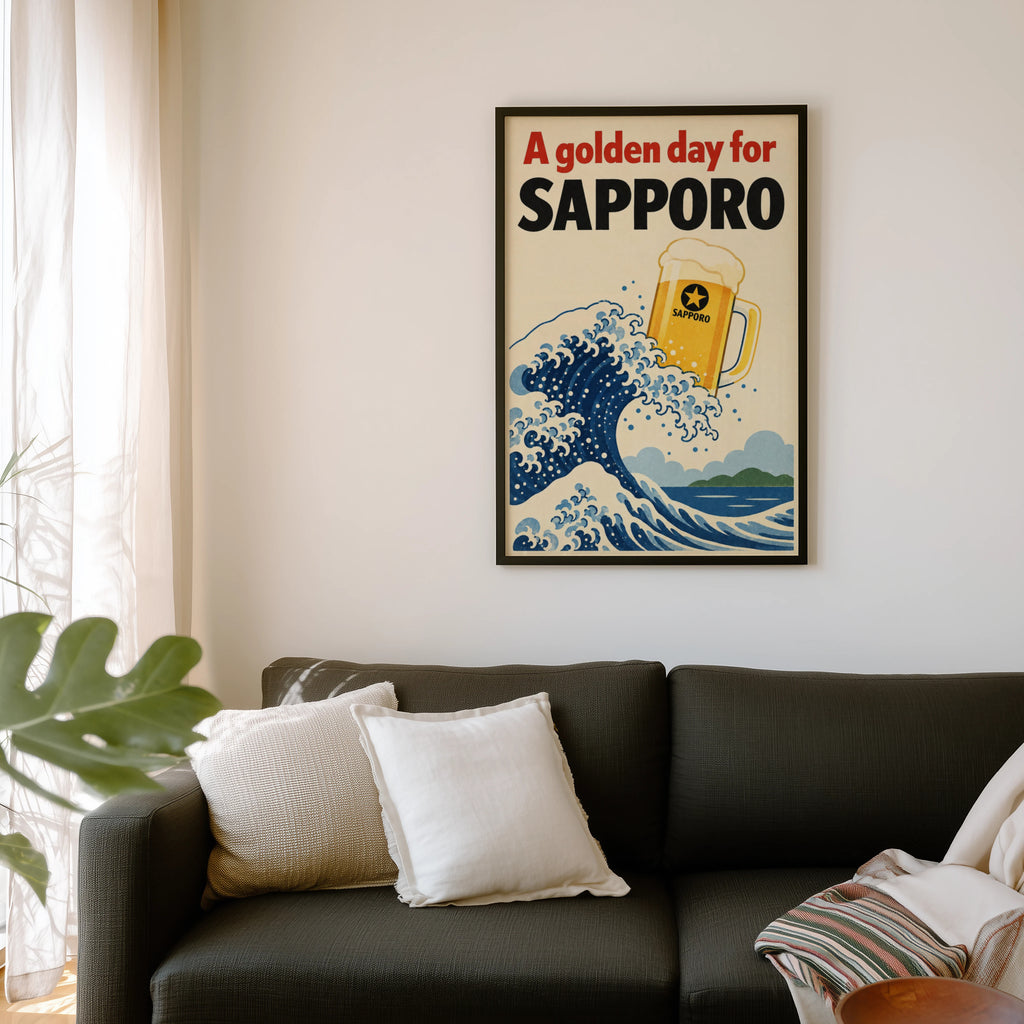 Vintage Sapporo Beer Print, Japanese Wave Poster
