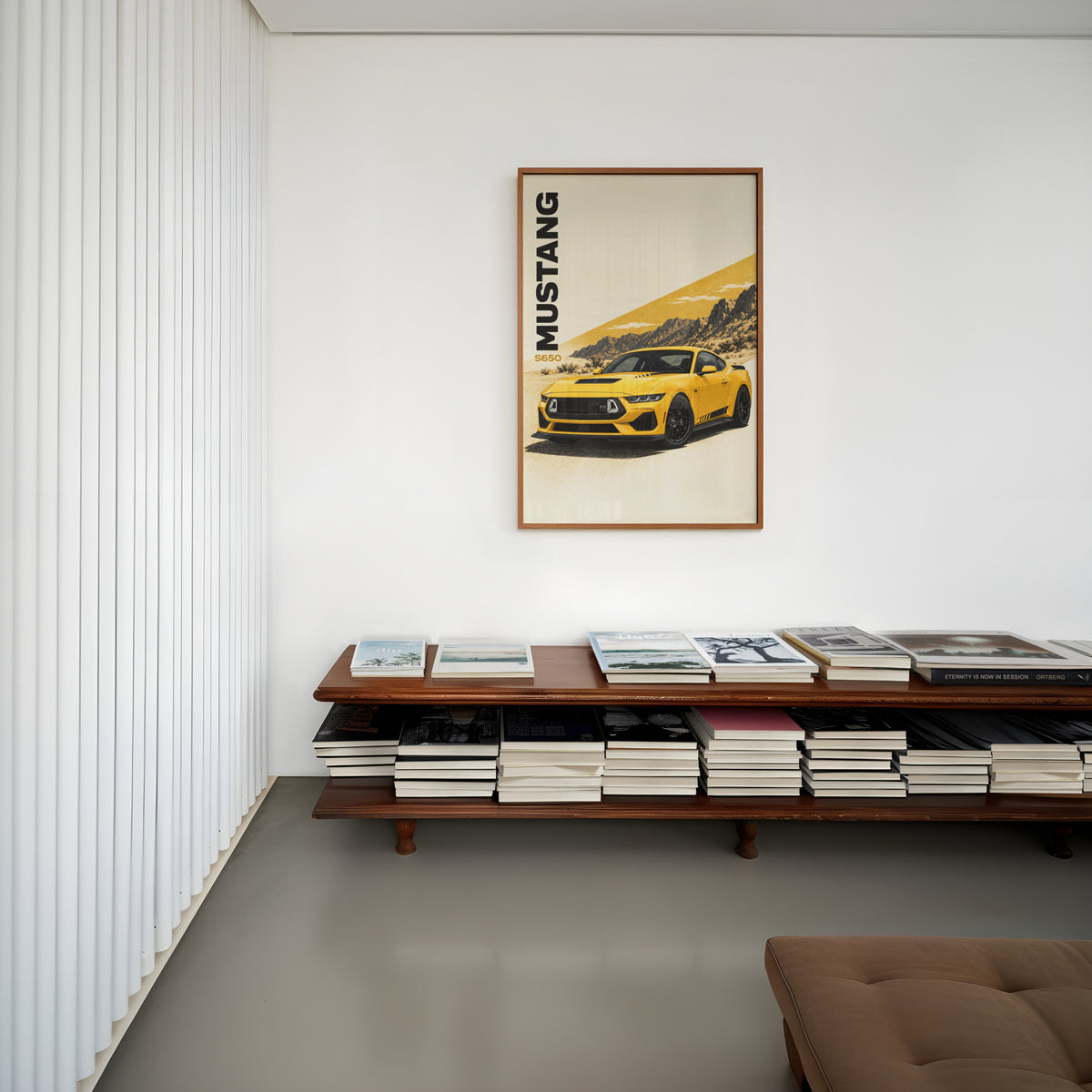 Vintage Mustang Print, Yellow Muscle Car Wall Art