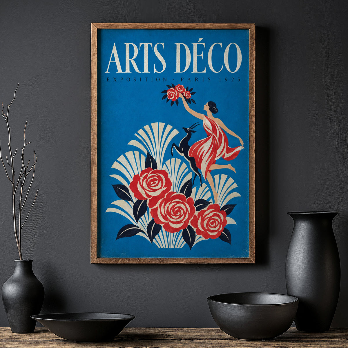 Vintage Paris 1925 Art Deco Poster, Rose Wall Art, Print
