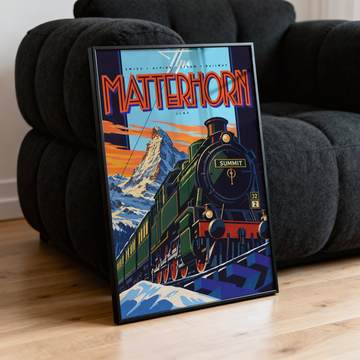 Vintage Matterhorn Train Print Poster, Swiss Alps Wall Art