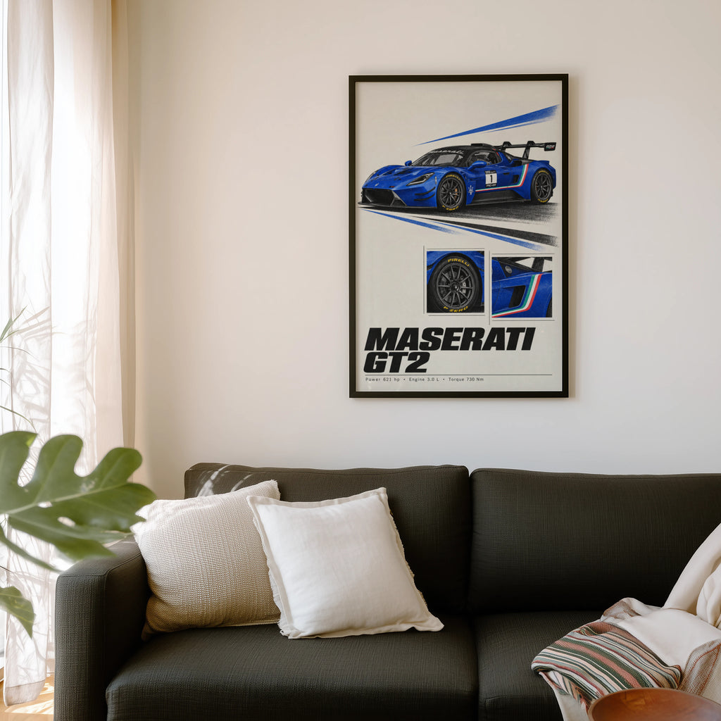 Vintage Maserati GT2 Print, Racing Car Wall Art
