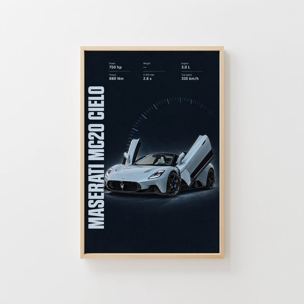 Vintage Maserati MC20 Cielo Print, Supercar Art