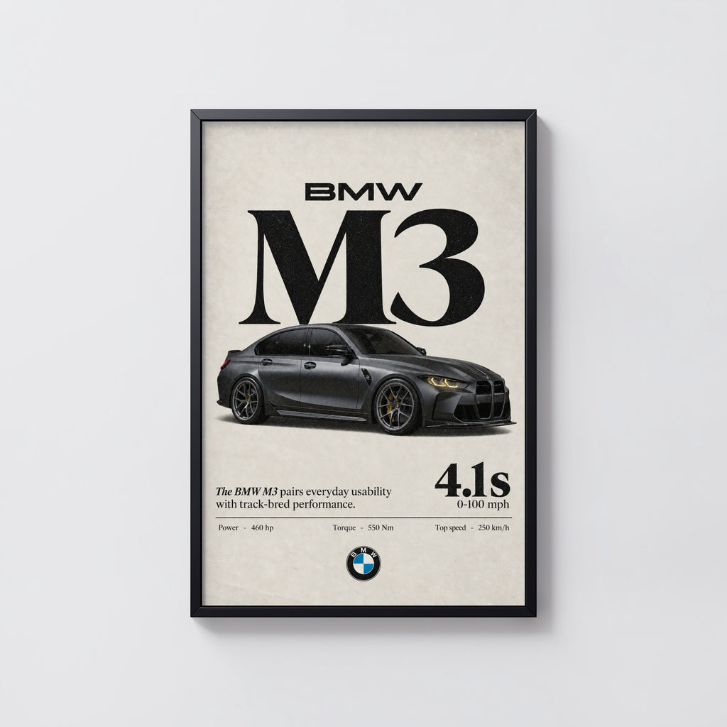 Vintage BMW M3 Print, Car Wall Art, Garage