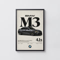 Vintage BMW M3 Print, Car Wall Art, Garage