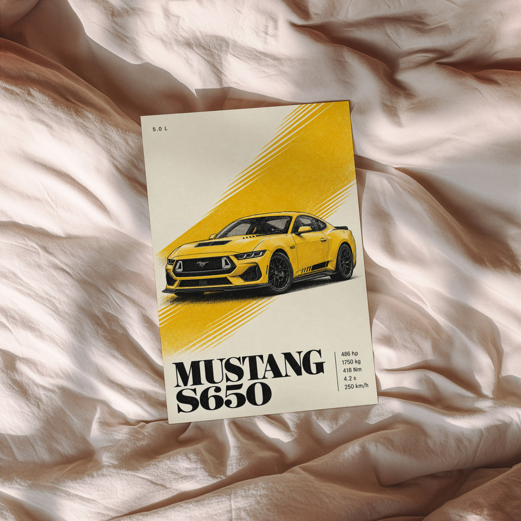 Vintage Mustang Car Print, Yellow Wall Art