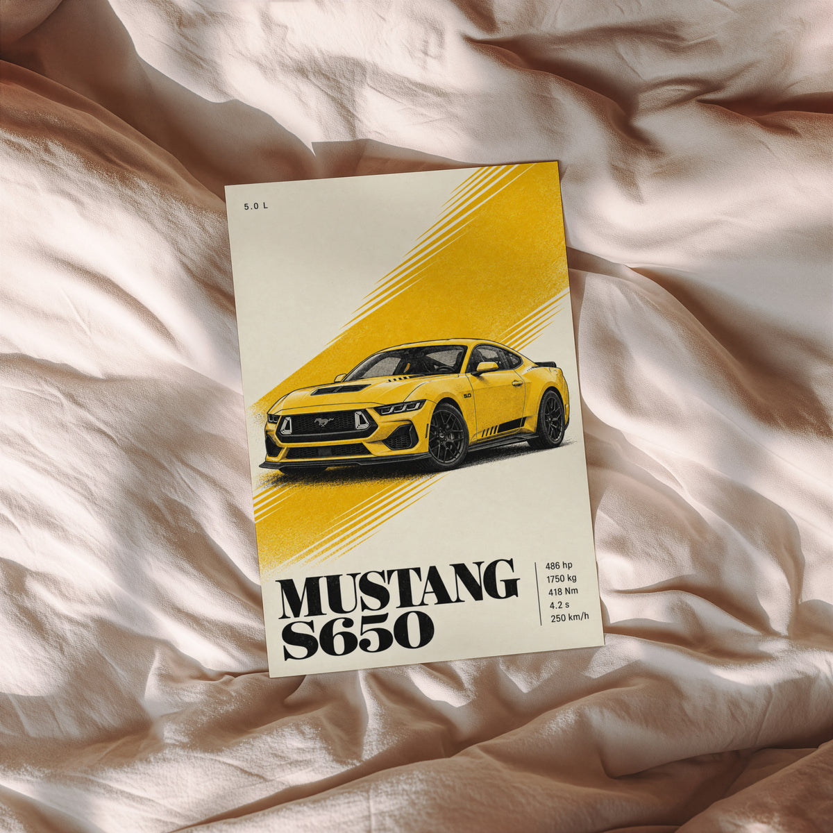 Vintage Mustang Car Print, Yellow Wall Art