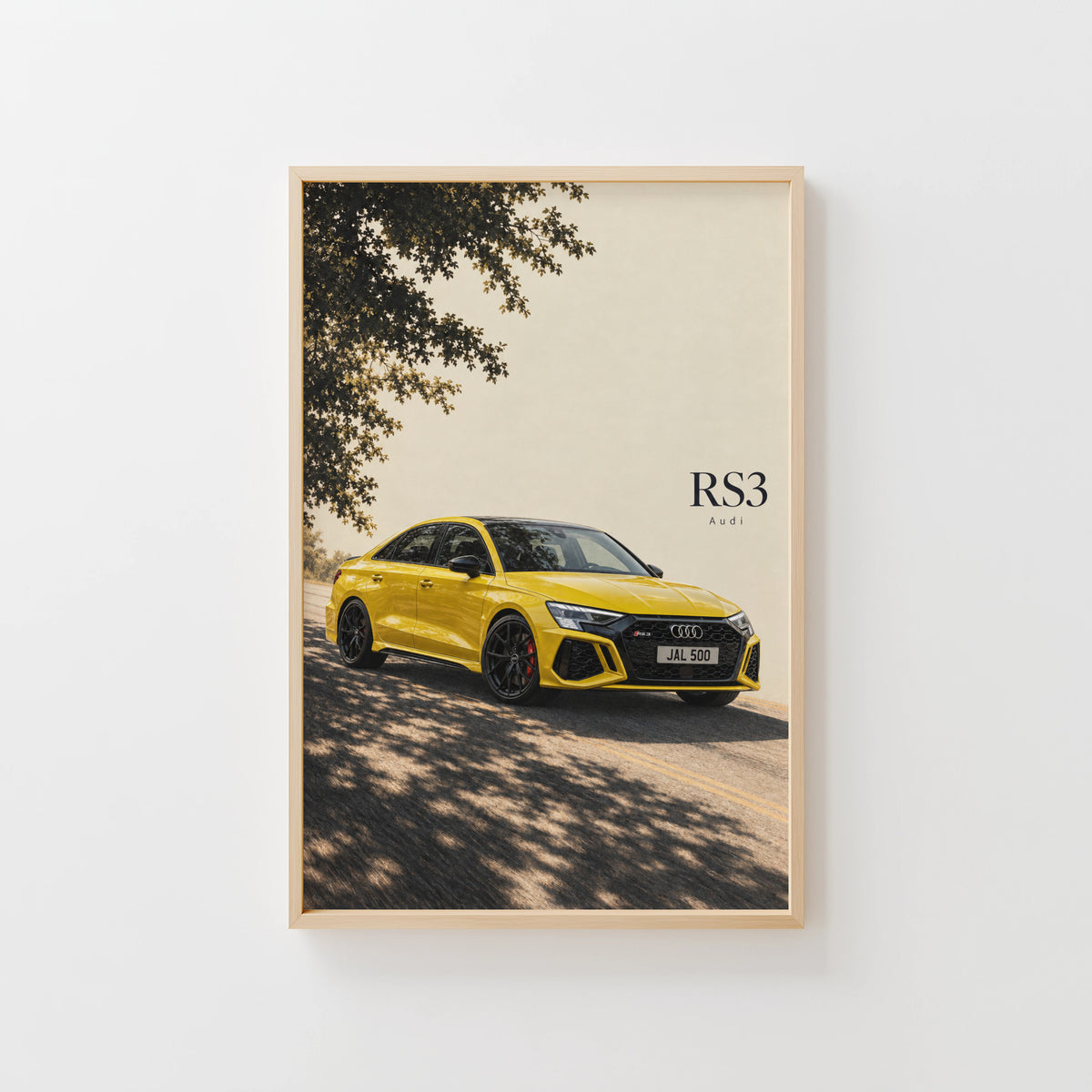 Vintage Audi RS3 Print, Yellow Car Wall Art