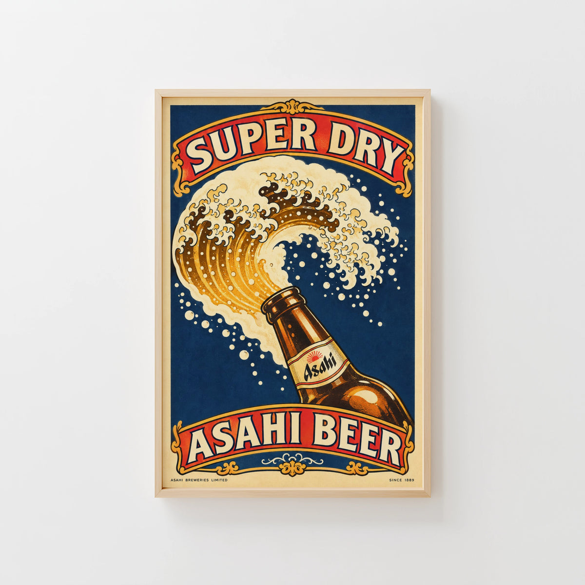 Vintage Asahi Beer Print, Super Dry Poster, Wave Art