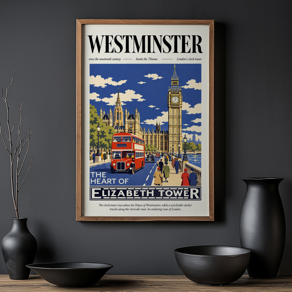Vintage Westminster London Poster, Big Ben Wall Art