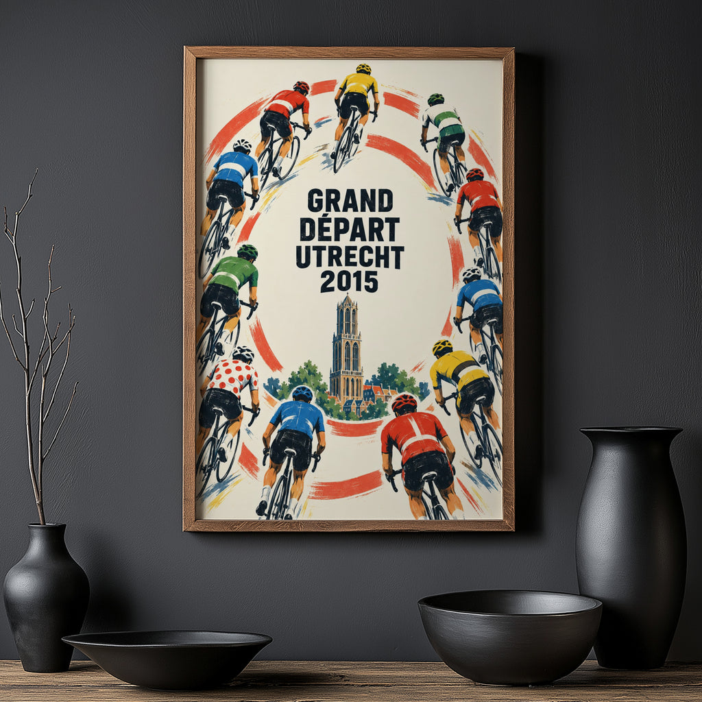 Vintage Utrecht Cycling Poster, Dom Tower Wall Art Print