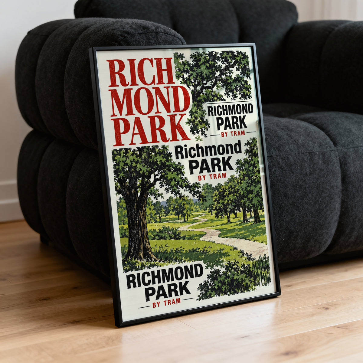 Vintage Richmond Park Poster, England Wall Art, Tram Print