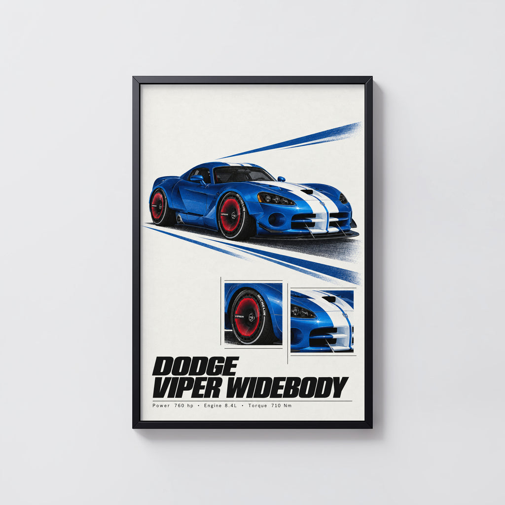 Vintage Dodge Viper Widebody Print, Car Wall Art