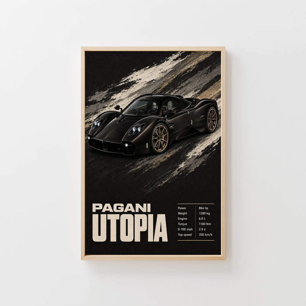 Vintage Pagani Utopia Print, Supercar Wall Art