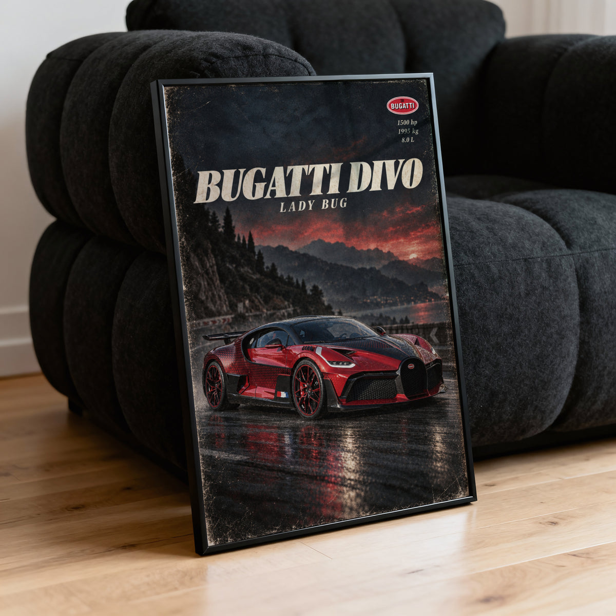 Vintage Bugatti Divo Print, Red Hypercar Wall Art