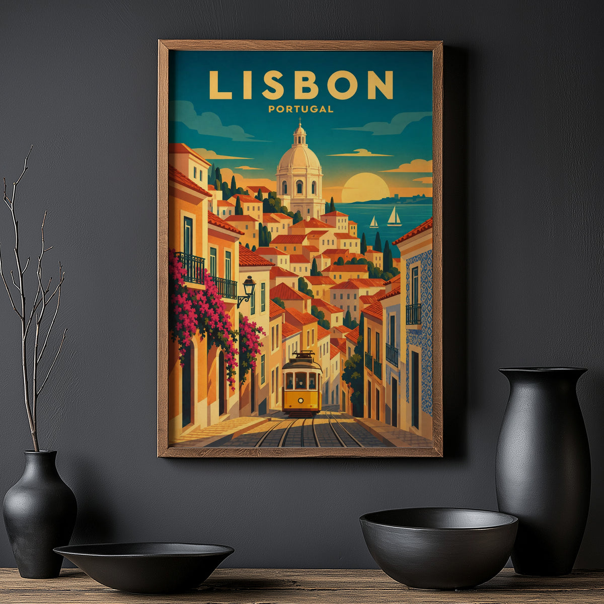 Vintage Lisbon Portugal Poster, Tram Wall Art, Travel Print