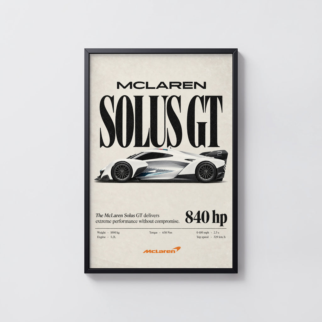 Vintage McLaren Solus GT Print, Supercar Wall Art