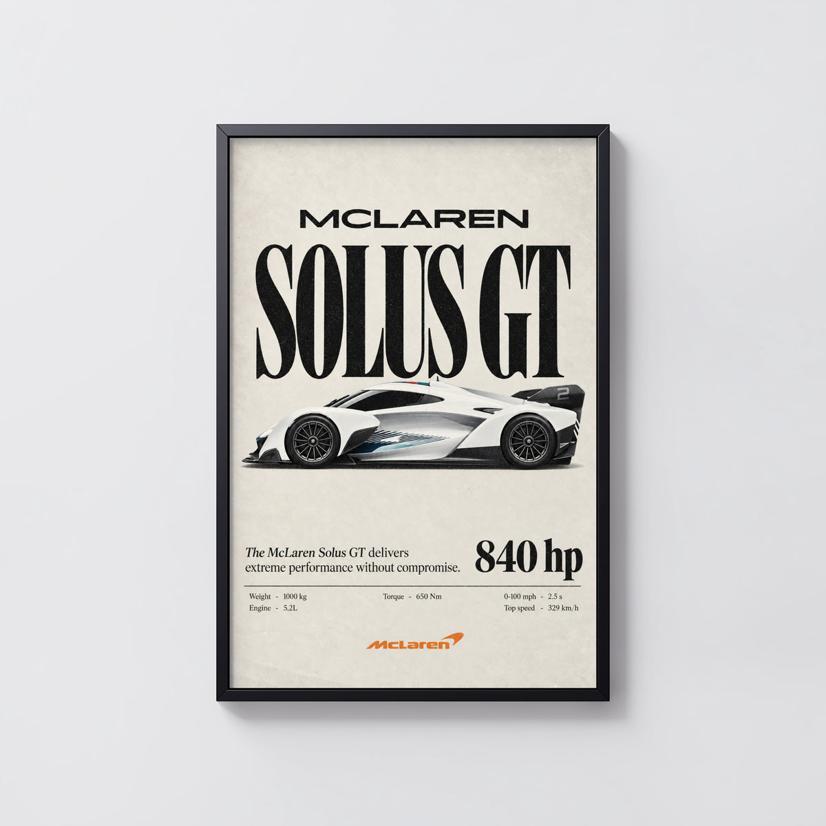 Vintage McLaren Solus GT Print, Supercar Wall Art