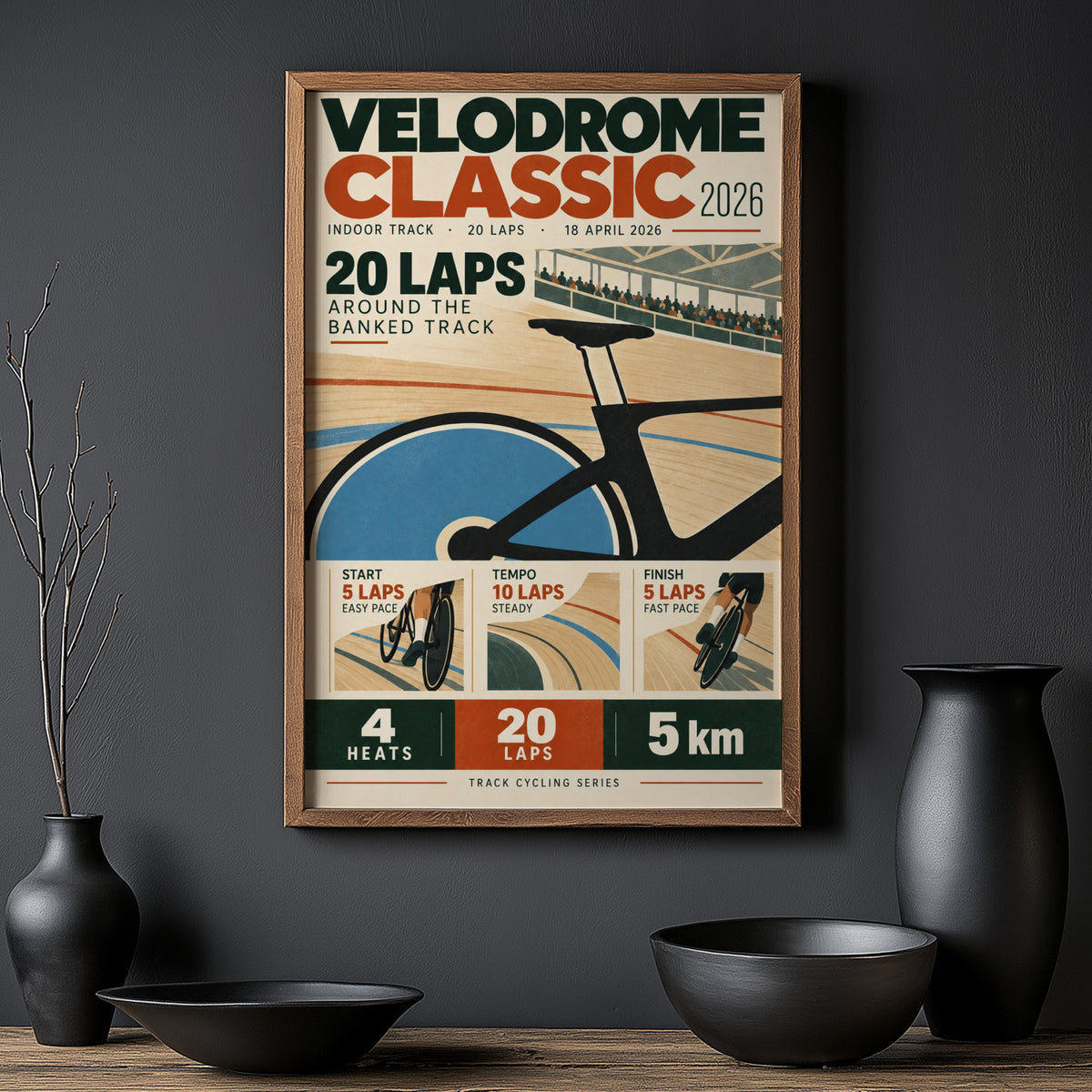 Vintage Velodrome Cycling Poster, Track Racing Wall Art