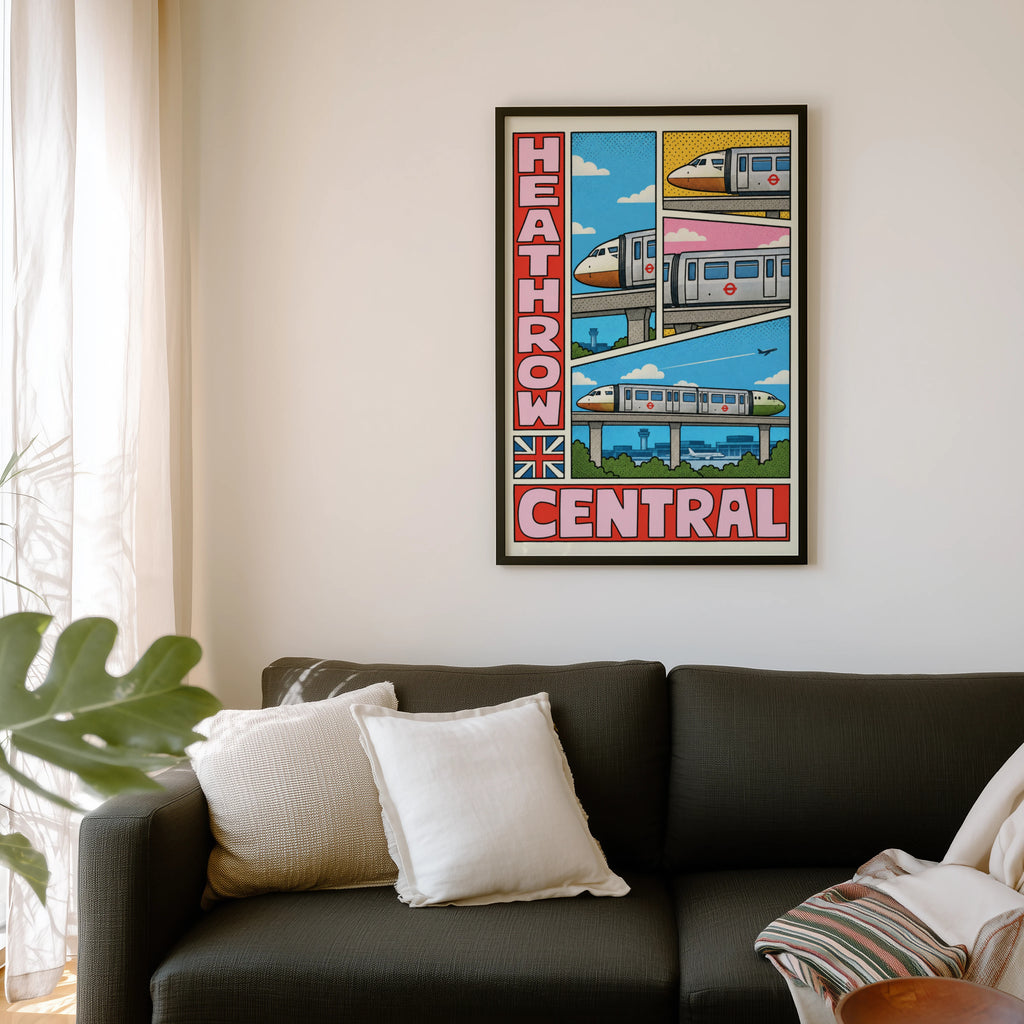 Vintage Heathrow Central Poster, London Tube Wall Art