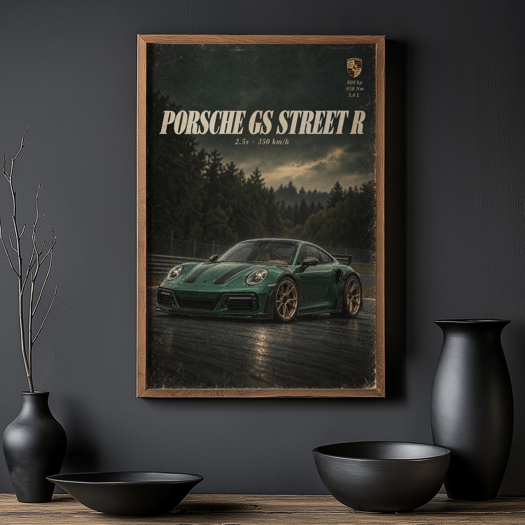 Vintage Porsche Print, Green Sports Car Wall Art