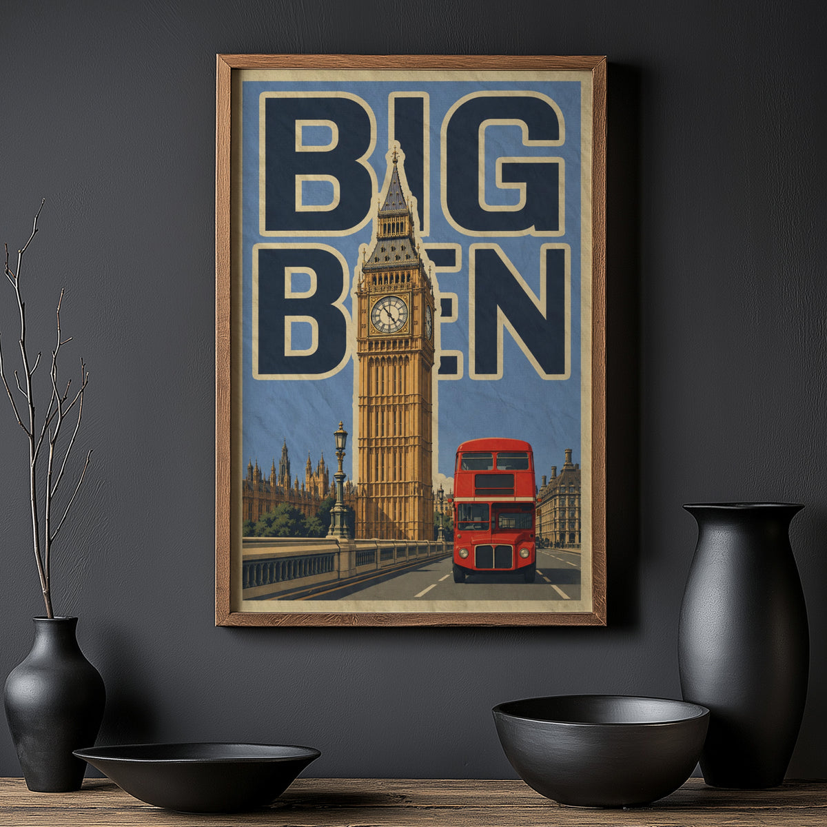 Vintage Big Ben Poster, London Wall Art, Bus Print