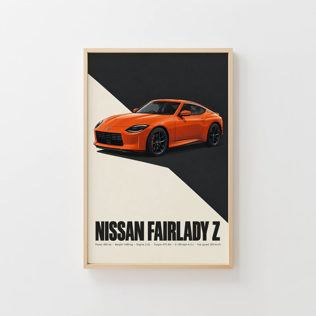 Vintage Nissan Fairlady Z Print, Orange Sports Car