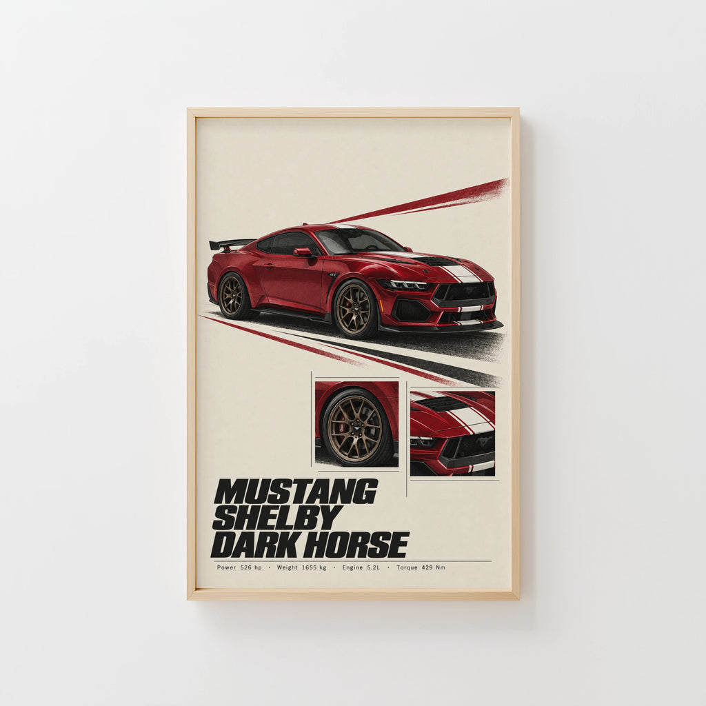 Vintage Mustang Shelby Dark Horse Print, Car Art