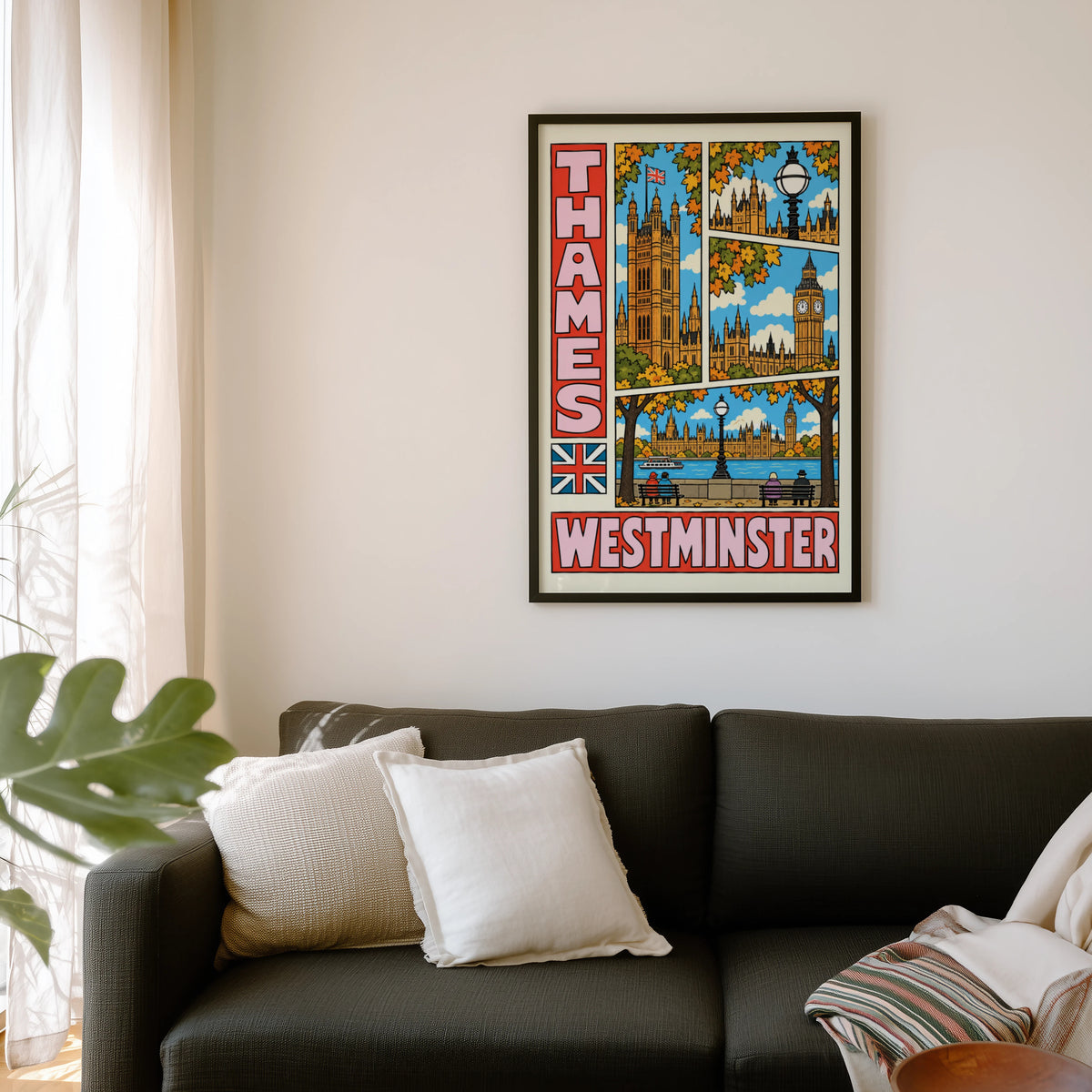 Vintage Westminster Poster, London Thames Wall Art Print
