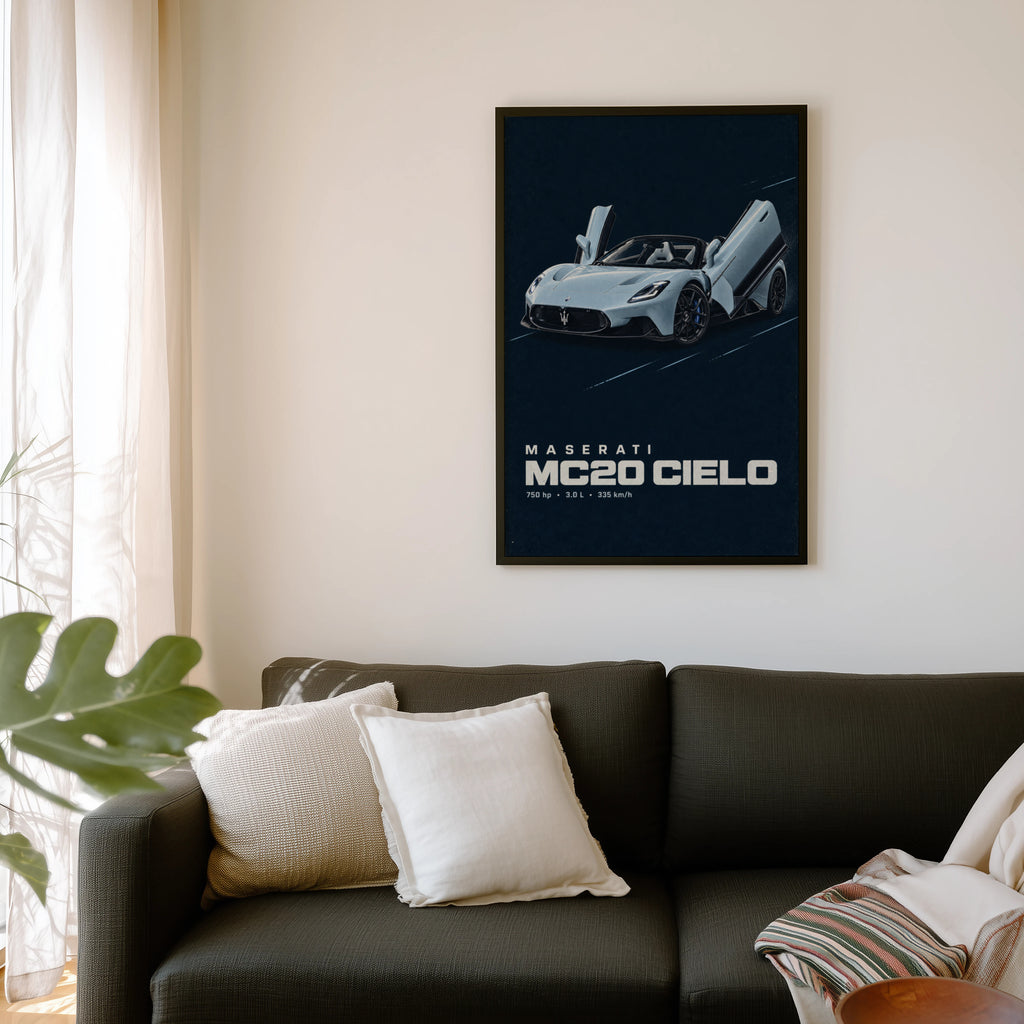 Vintage Maserati MC20 Cielo Print, Car Wall Art
