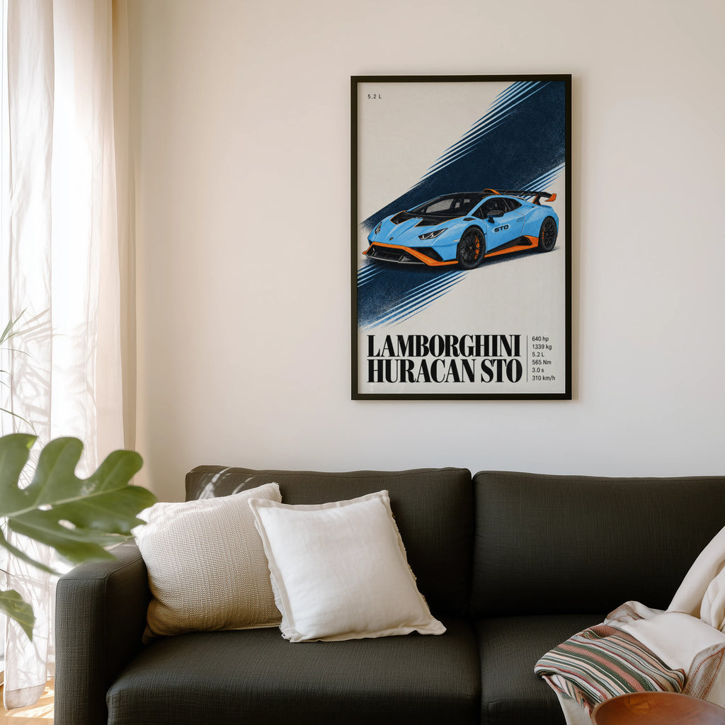 Vintage Lamborghini Huracan STO Print, Car Art