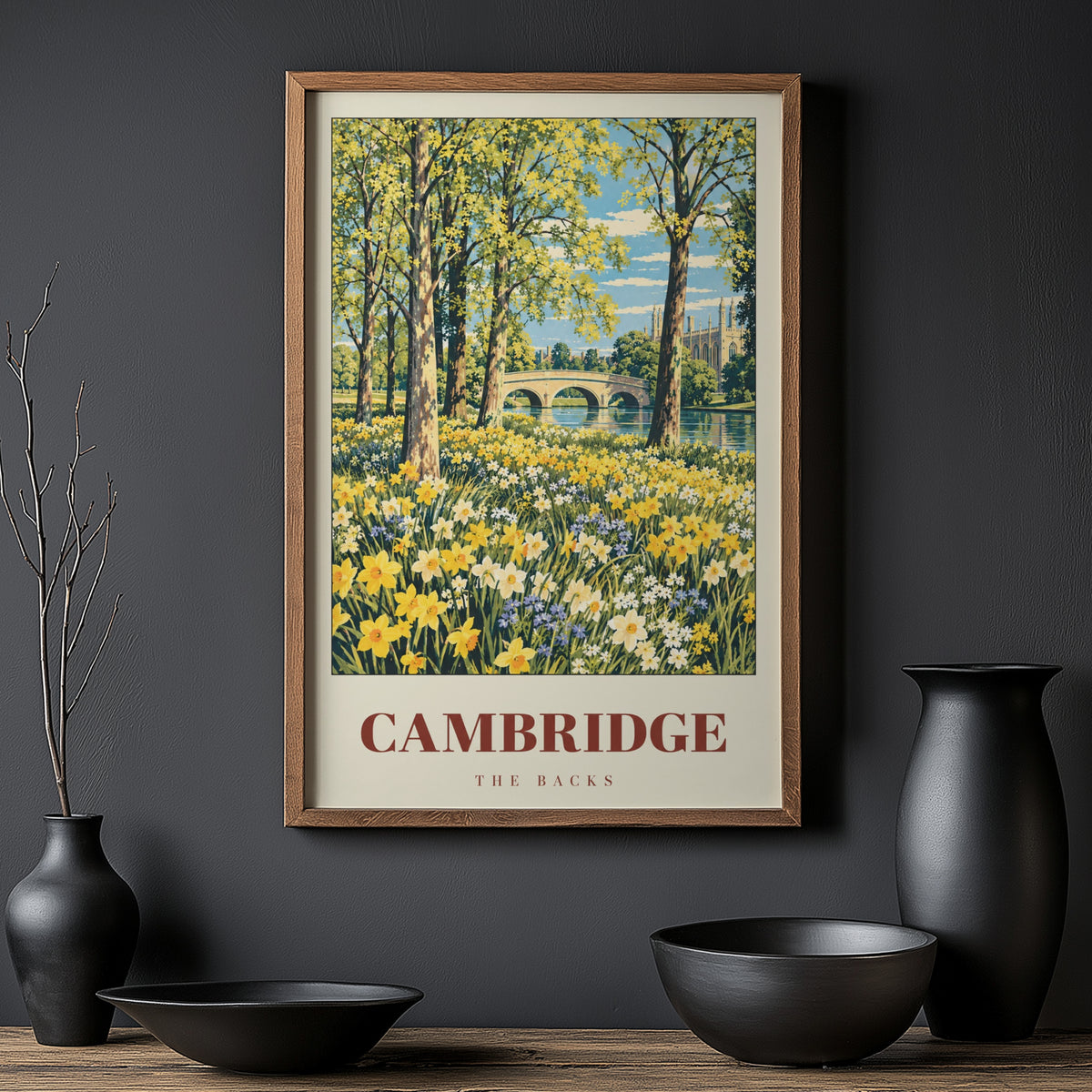 Vintage Cambridge Poster, The Backs Print, Spring Wall Art