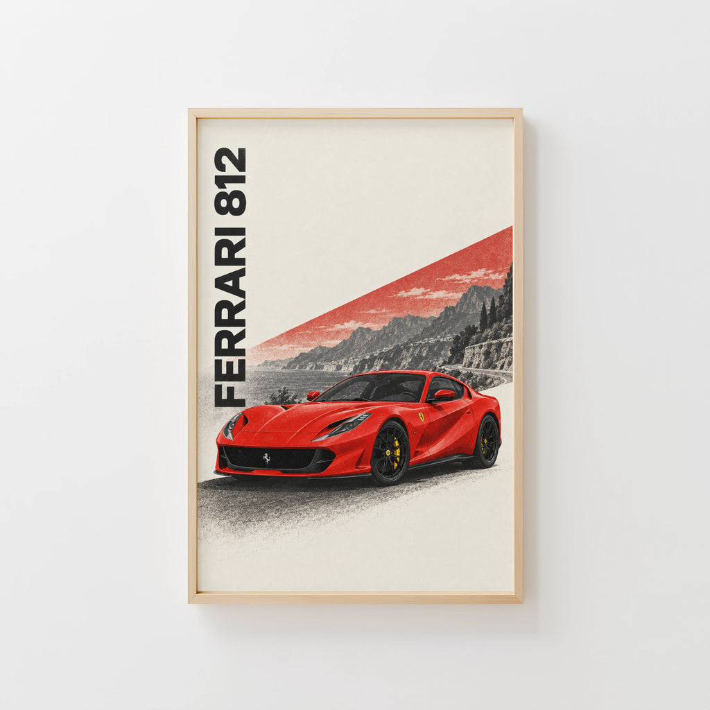 Vintage Ferrari 812 Print, Red Supercar Wall Art