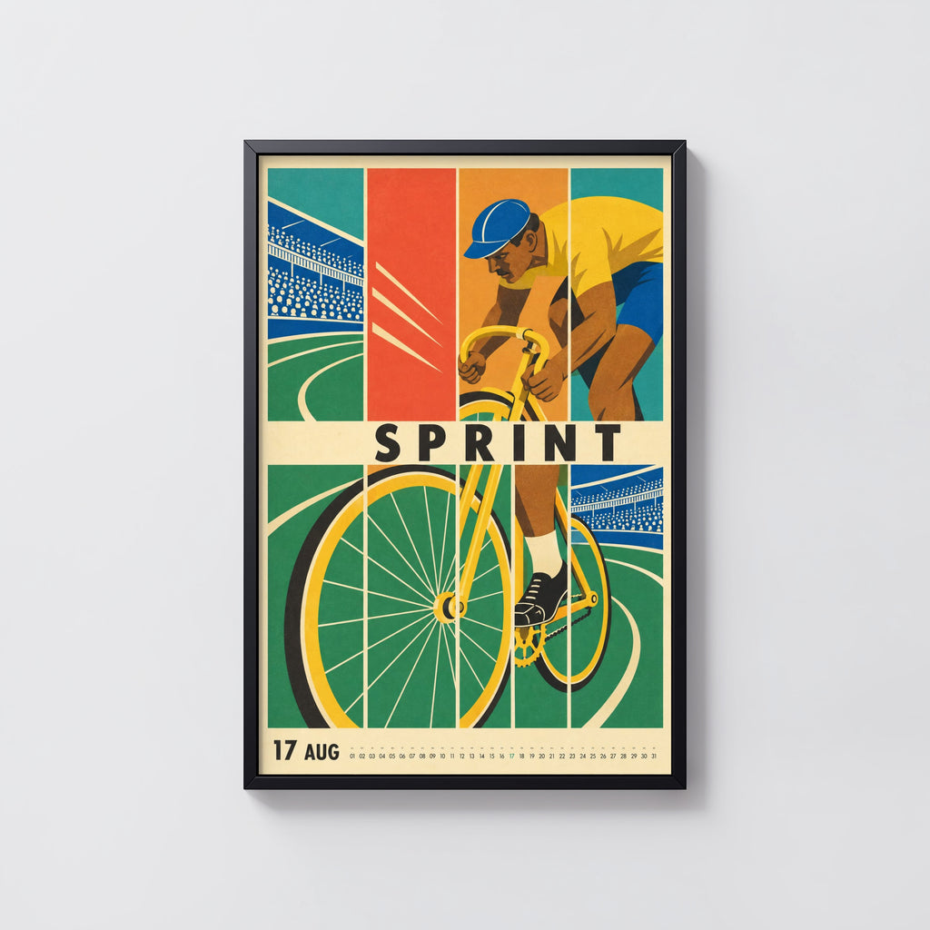 Vintage Cycling Poster, Retro Track Bike Wall Art Print